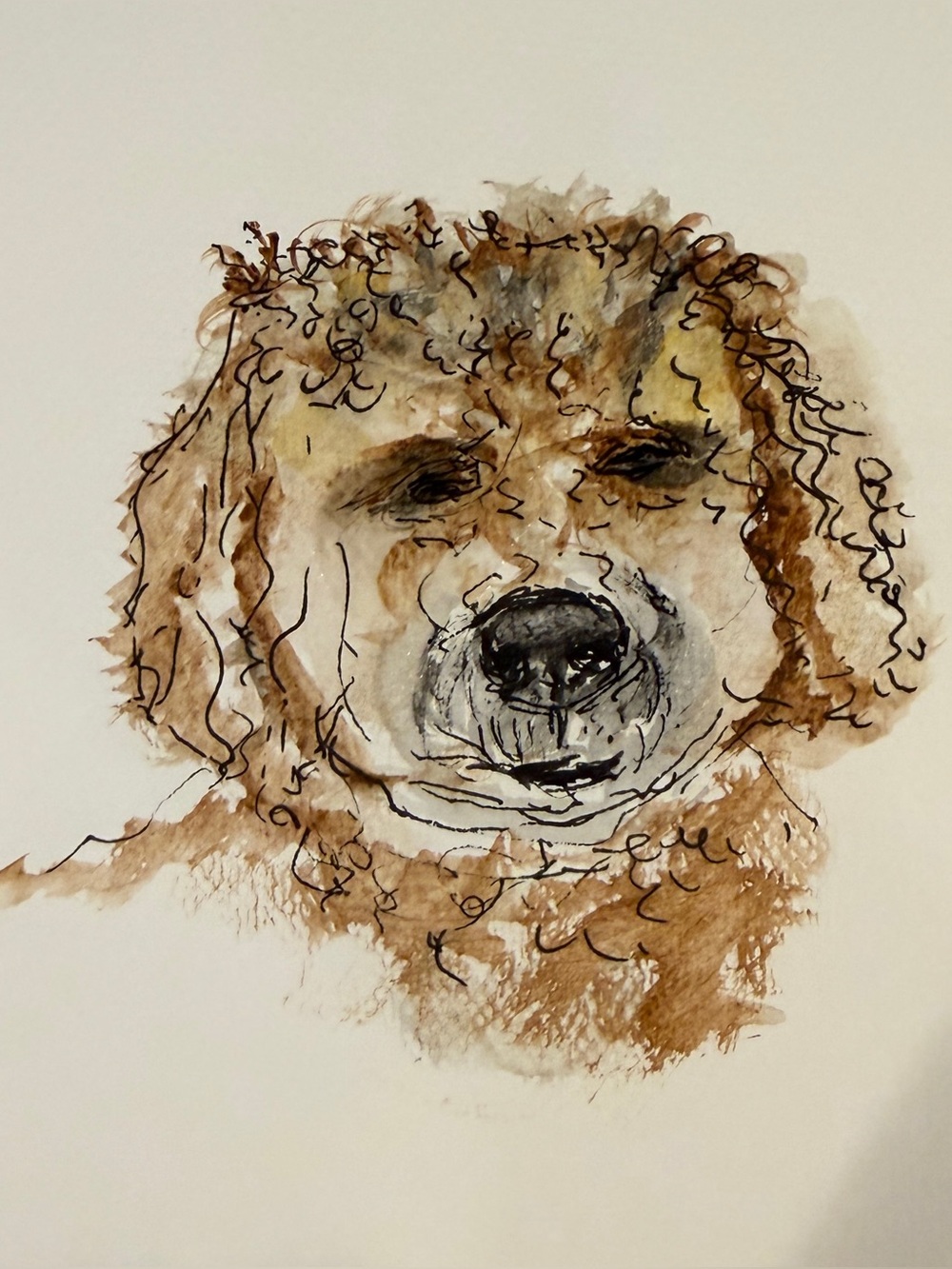 Brown doodle puppy Dog Portrait Art Painting  watercolor Pets Dog Wall Decor